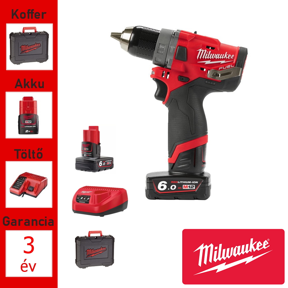 Milwaukee 12V akkus fúrócsavarozó 44Nm + 2 akku, töltő, koffer